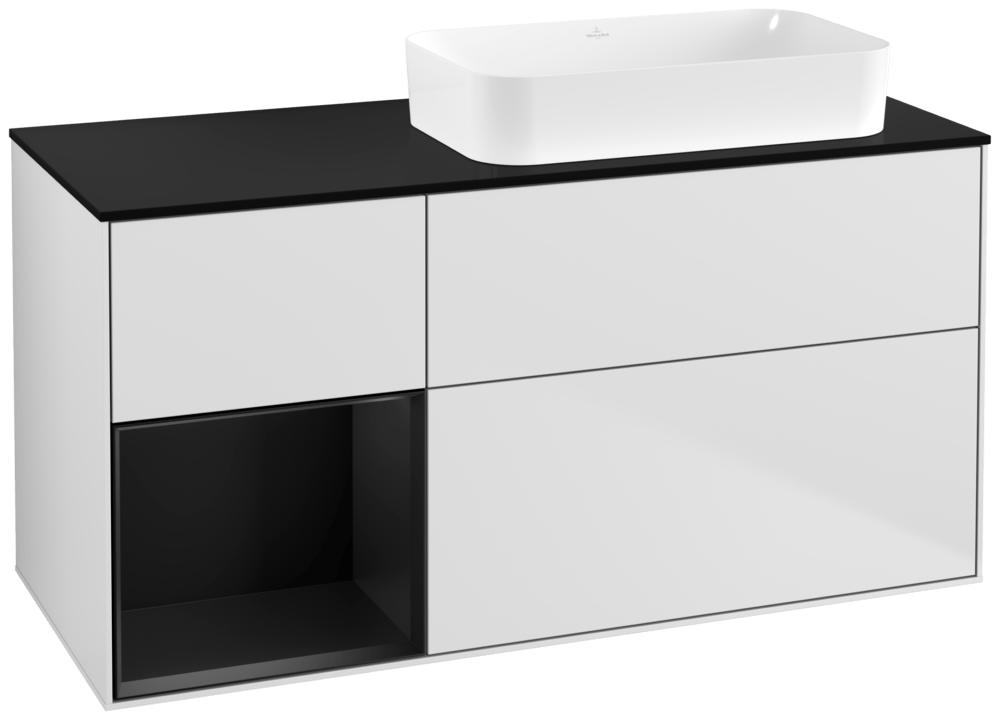 V&B Waschtisch-Unterschrank Finion 120x60,3x50,1cm, Regal links Black matt lacquer, White matt lacquer