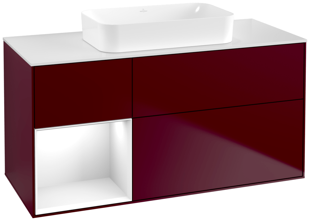 V&B Waschtisch-Unterschrank Finion 120x60,3x50,1cm, Regal links Glossy white lacquer, Peony Matt