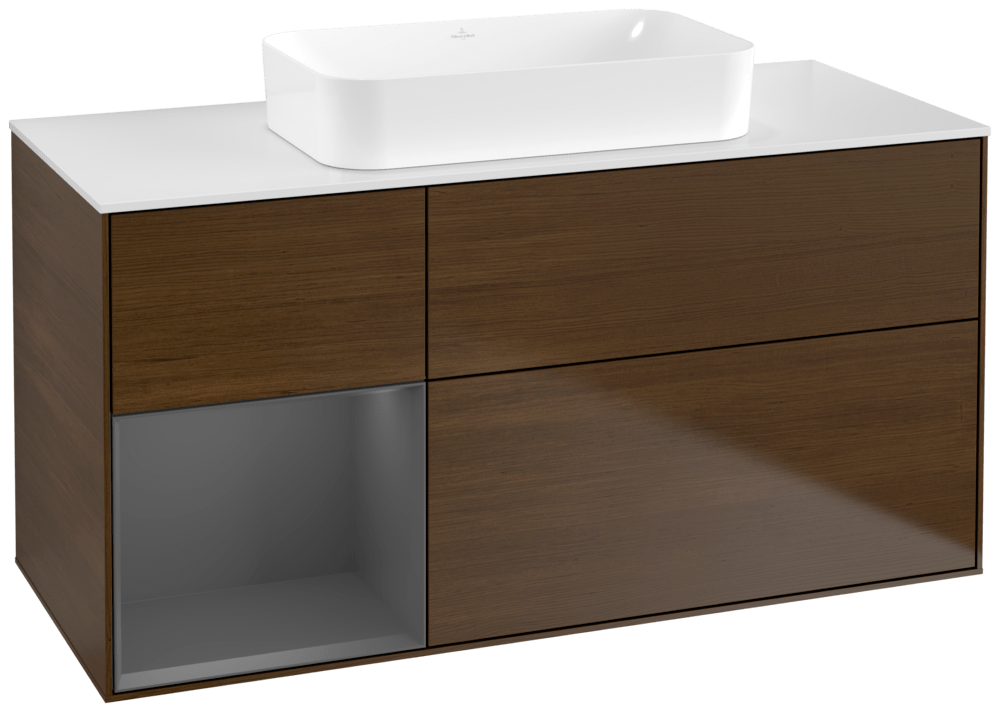 V&B Waschtisch-Unterschrank Finion 120x60,3x50,1cm, Regal links Anthracite matt, Walnut veneer