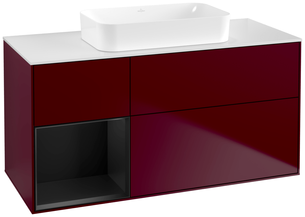 V&B Waschtisch-Unterschrank Finion 120x60,3x50,1cm, Regal links Black matt lacquer, Peony Matt