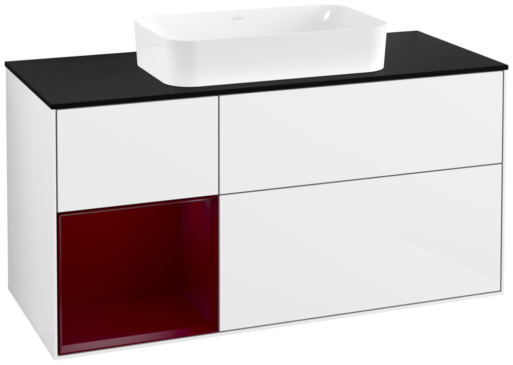 V&B Waschtisch-Unterschrank Finion 120x60,3x50,1cm, Regal links Peony, Glossy white lacquer