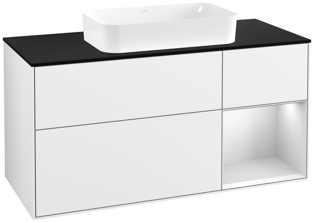 V&B Waschtisch-Unterschrank Finion 120x60,3x50,1cm, Regal rechts White matt lacquer, Glossy white lacquer