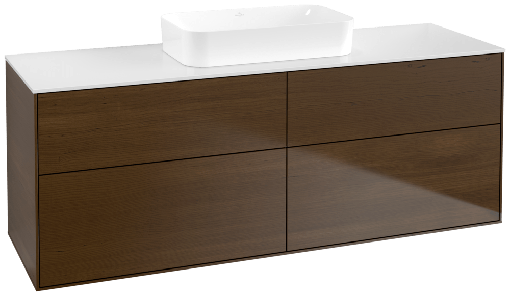 V&B Waschtisch-Unterschrank Finion 160x60,3x50,1cm, Glass White Matt, Walnut veneer