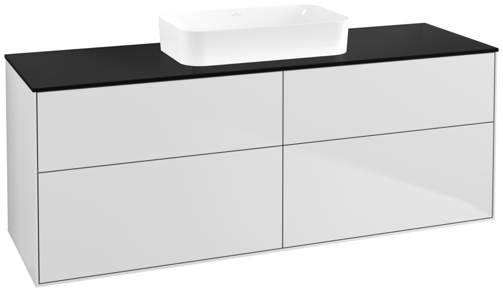 V&B Waschtisch-Unterschrank Finion 160x60,3x50,1cm, Glass Black Matt, White matt lacquer