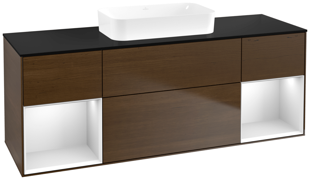 V&B Waschtisch-Unterschrank Finion 160x60,3x50,1cm, Regal White matt lacquer, Walnut veneer