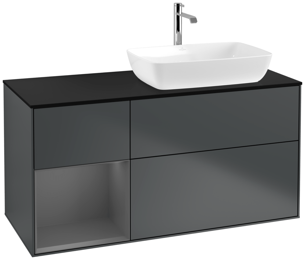 V&B Waschtisch-Unterschrank Finion 120cm, Abdeckplatte black matt, Regal Anthracite matt lacquer, Midnight Blue Matt Lacquer