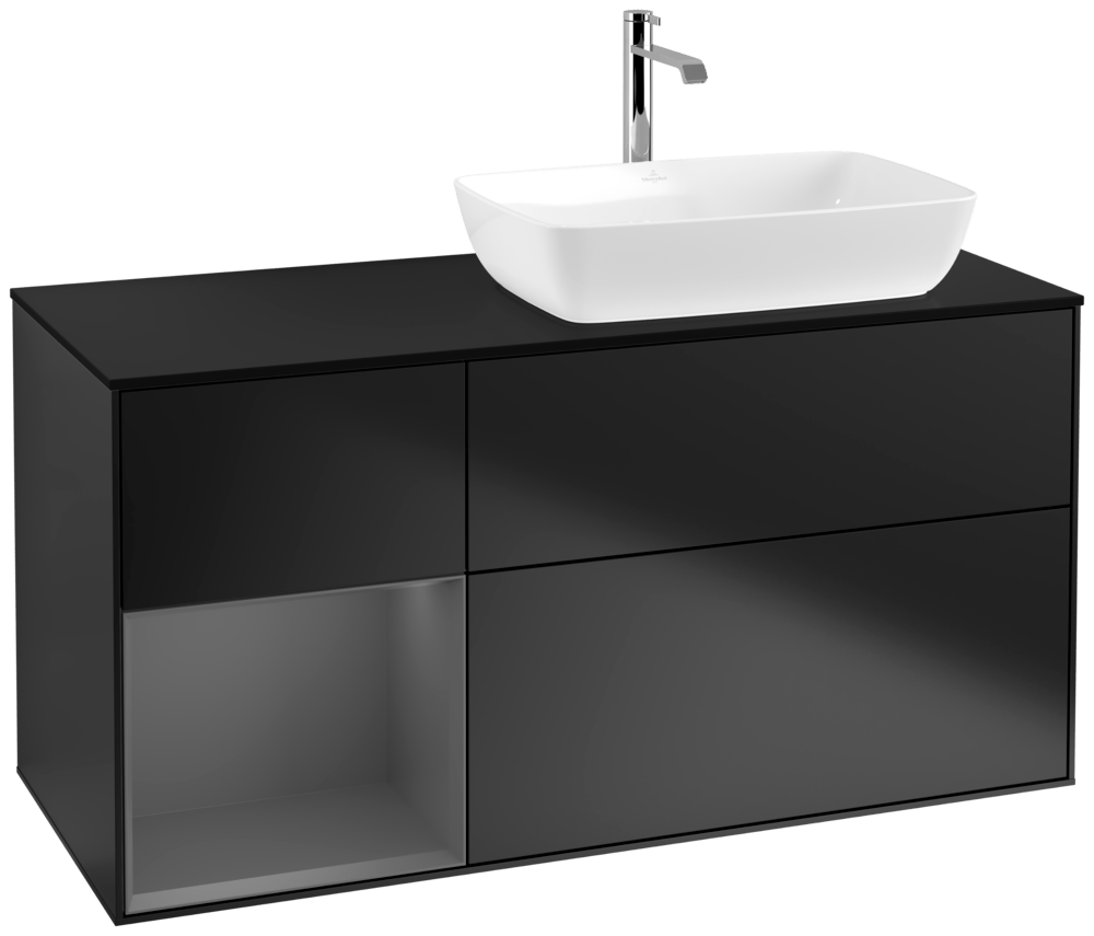 V&B Waschtisch-Unterschrank Finion 120cm, Abdeckplatte black matt, Regal Anthracite matt lacquer, Black matt lacquer