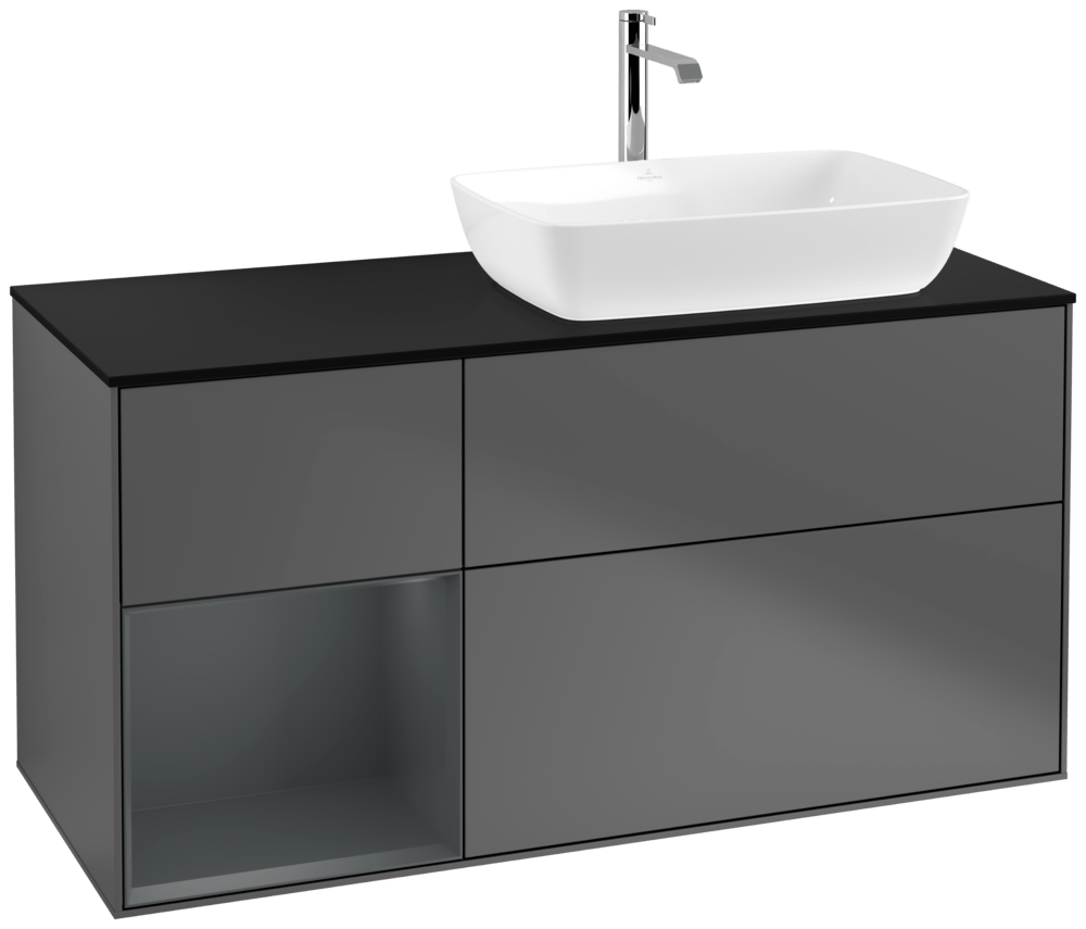 V&B Waschtisch-Unterschrank Finion 120cm, Abdeckplatte black matt, Regal Midnight matt lacquer, Anthracite matt