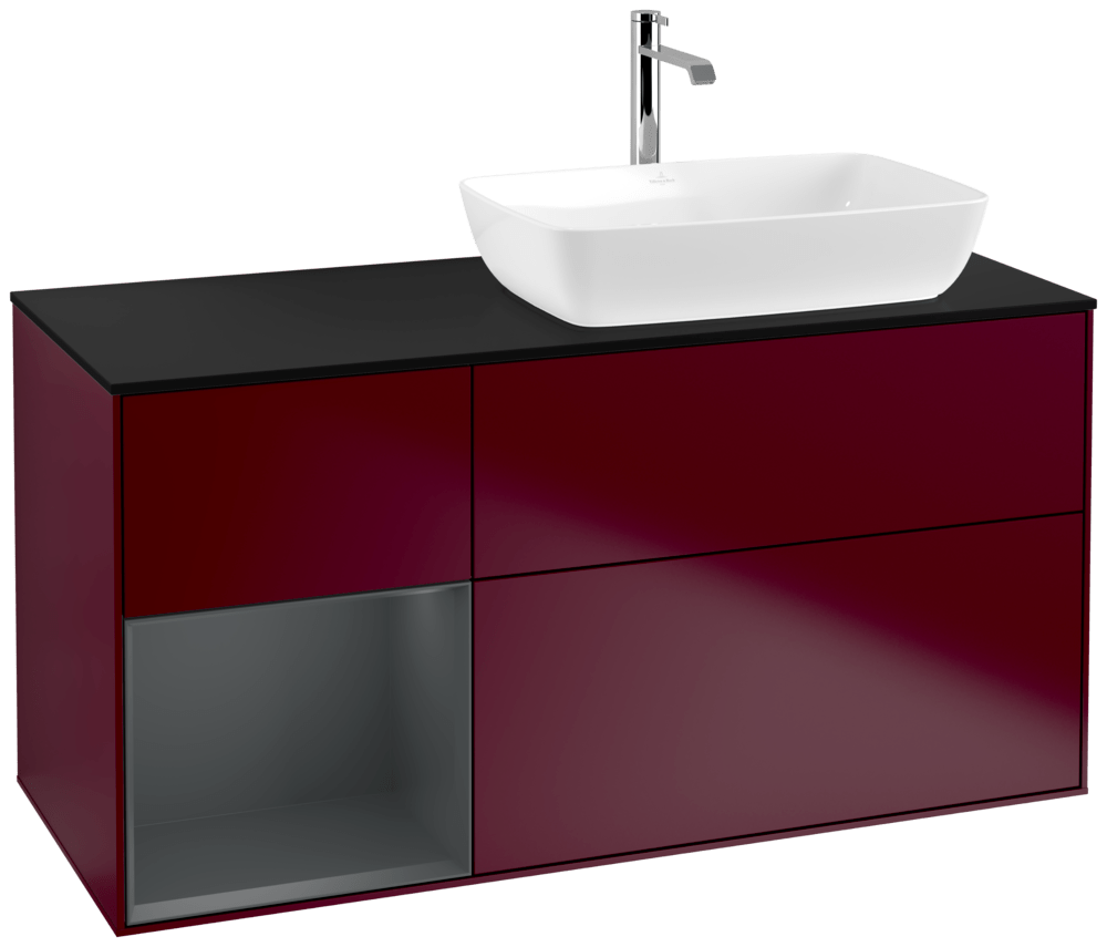 V&B Waschtisch-Unterschrank Finion 120cm, Abdeckplatte black matt, Regal Midnight matt lacquer, Peony Matt
