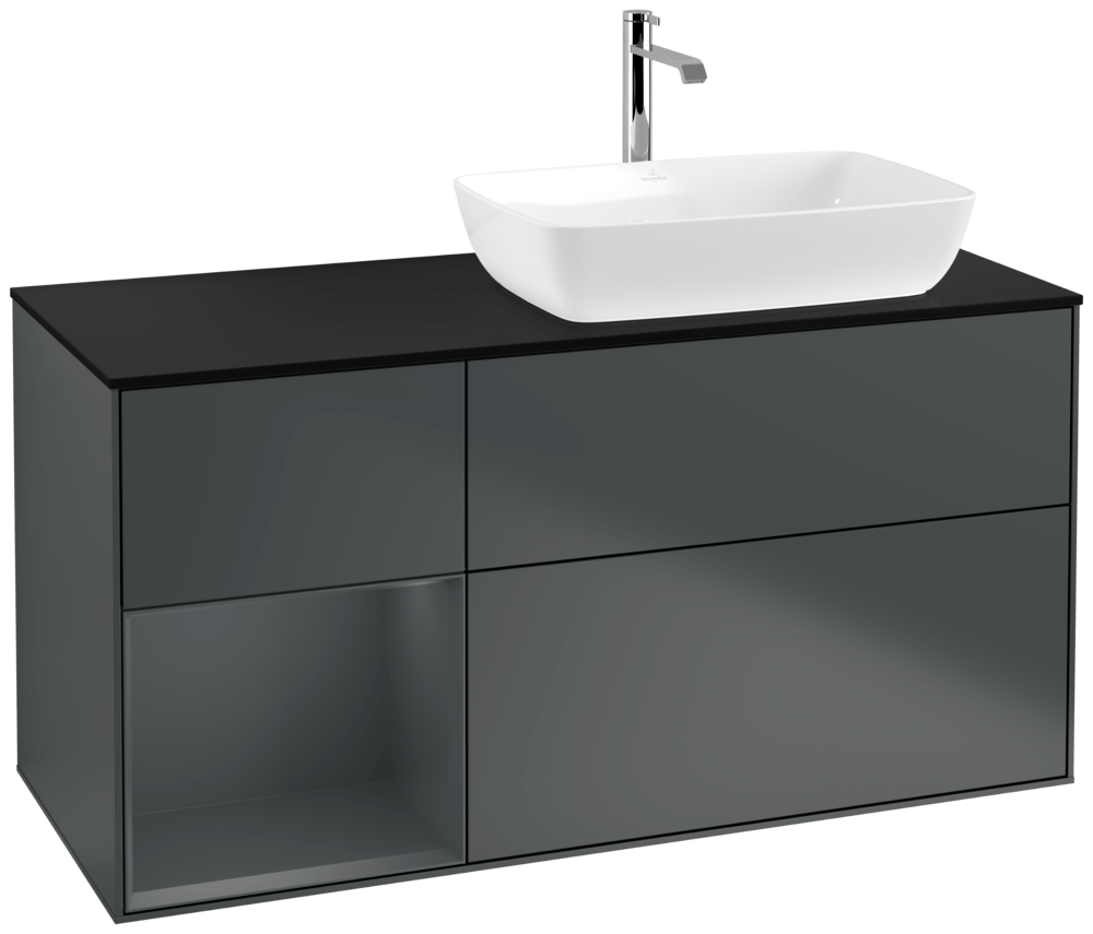 V&B Waschtisch-Unterschrank Finion 120cm, Abdeckplatte black matt, Regal Midnight matt lacquer, Midnight Blue Matt Lacquer
