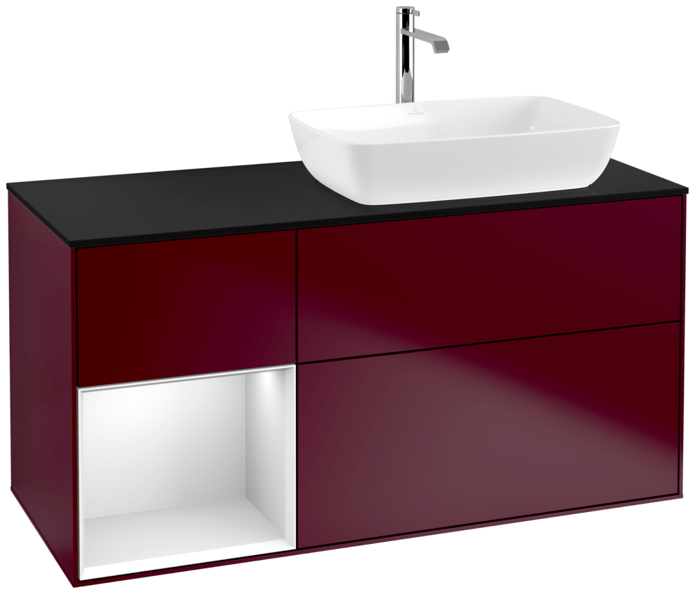 V&B Waschtisch-Unterschrank Finion 120cm, Abdeckplatte black matt, Regal White matt lacquer, Peony Matt