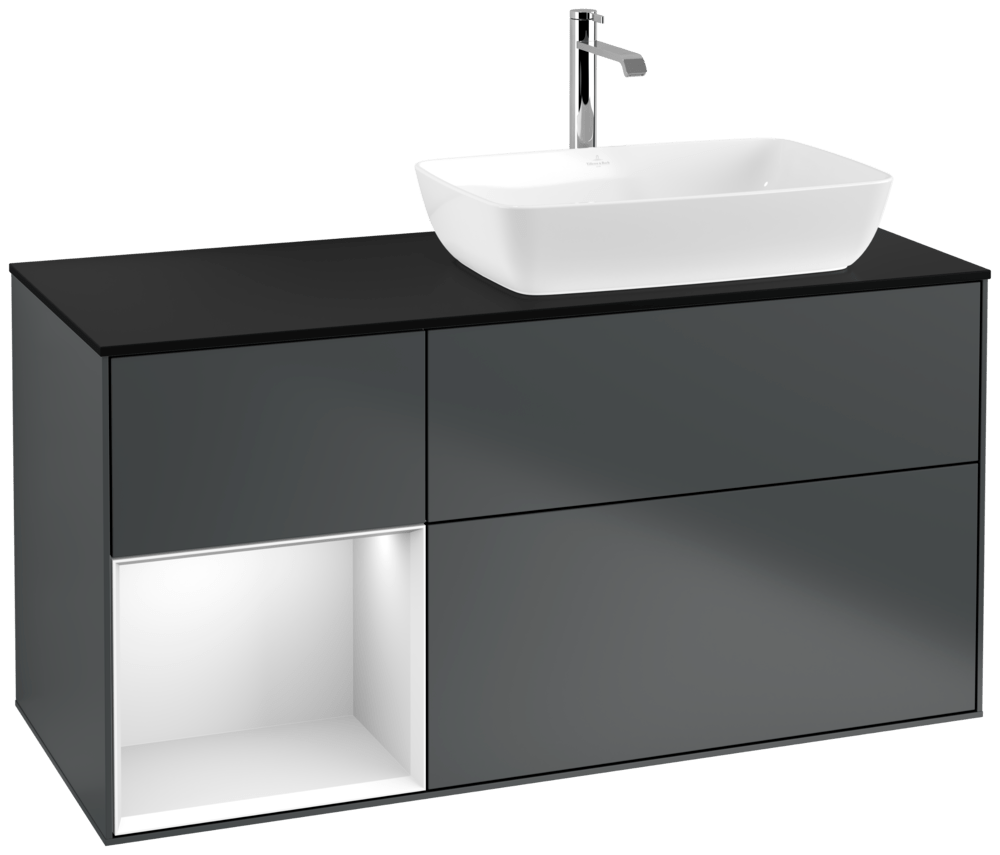 V&B Waschtisch-Unterschrank Finion 120cm, Abdeckplatte black matt, Regal White matt lacquer, Midnight Blue Matt Lacquer