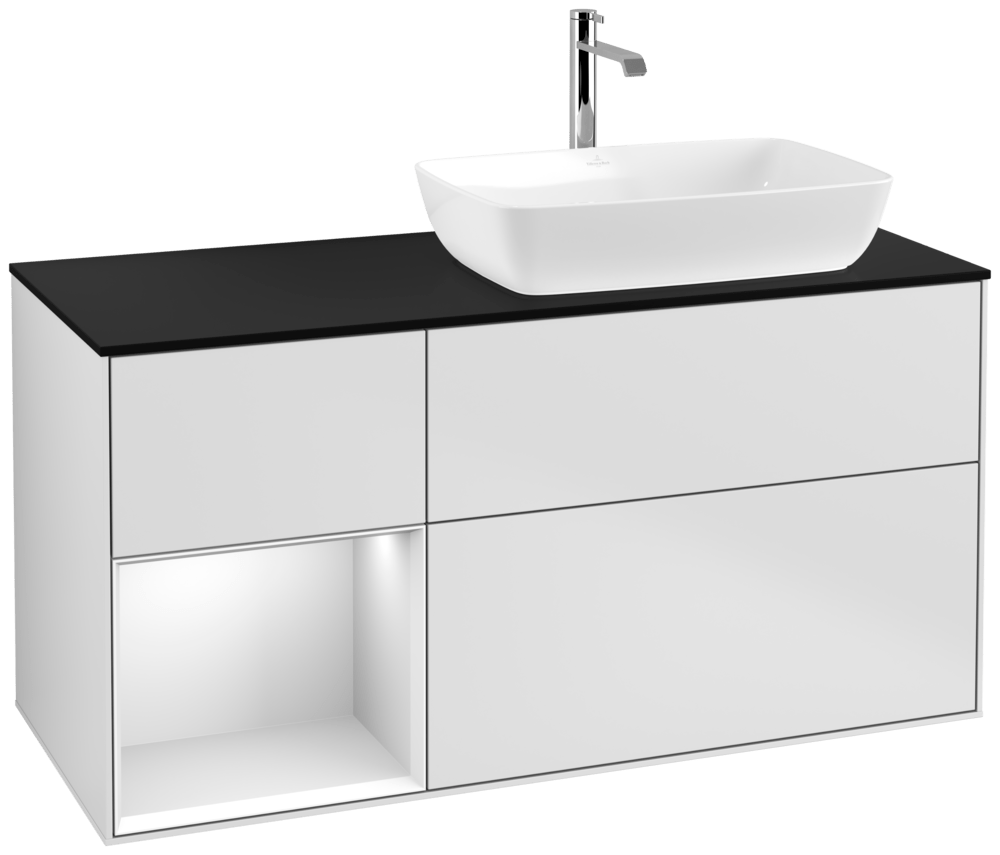 V&B Waschtisch-Unterschrank Finion 120cm, Abdeckplatte black matt, Regal White matt lacquer, White matt lacquer