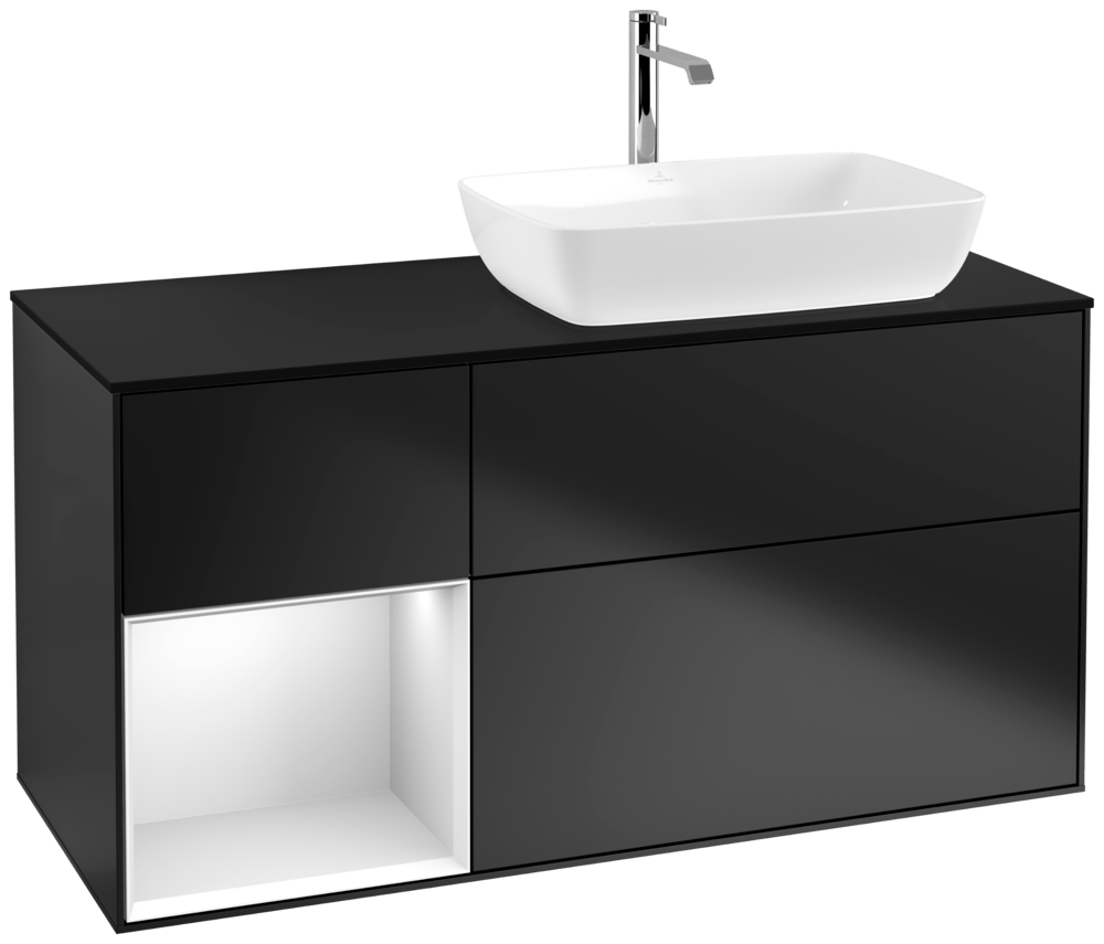 V&B Waschtisch-Unterschrank Finion 120cm, Abdeckplatte black matt, Regal White matt lacquer, Black matt lacquer