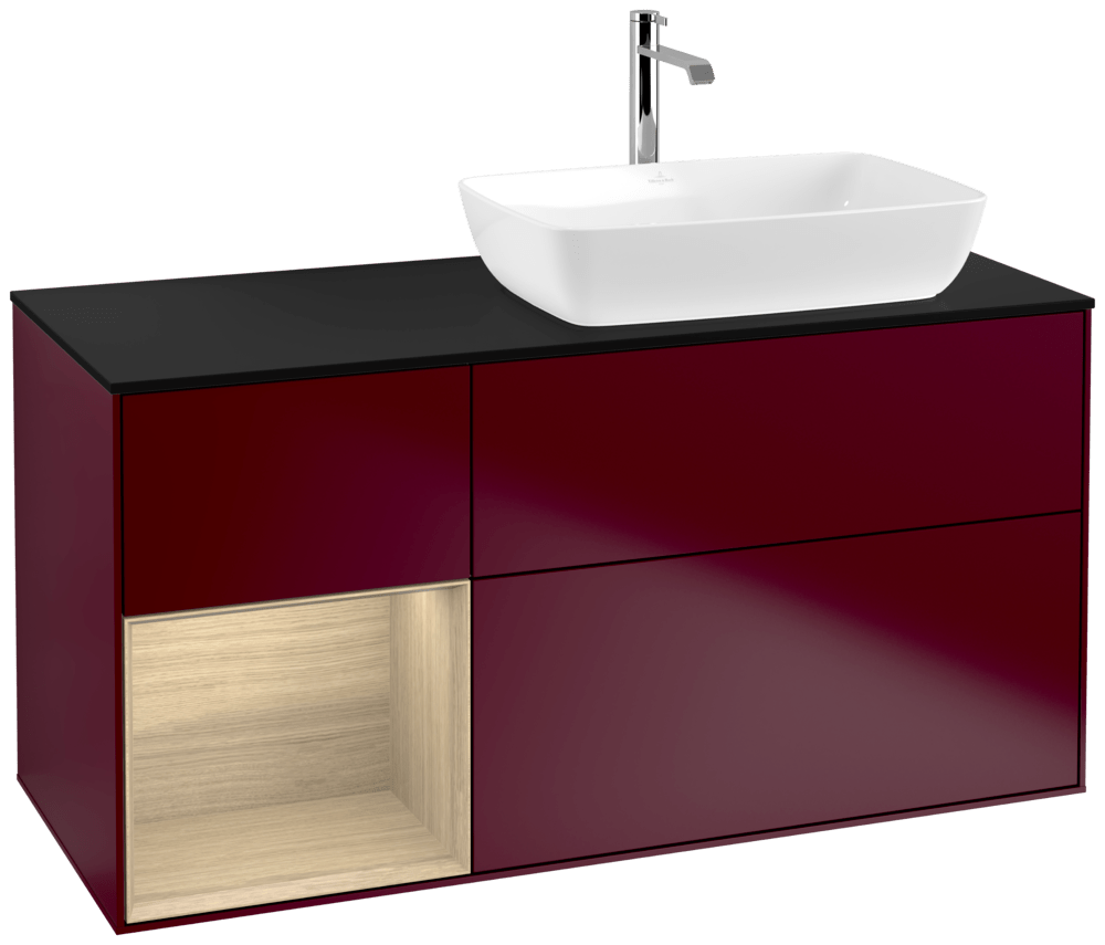 V&B Waschtisch-Unterschrank Finion 120cm, Abdeckplatte black matt, Regal Oak Veneer, Peony Matt