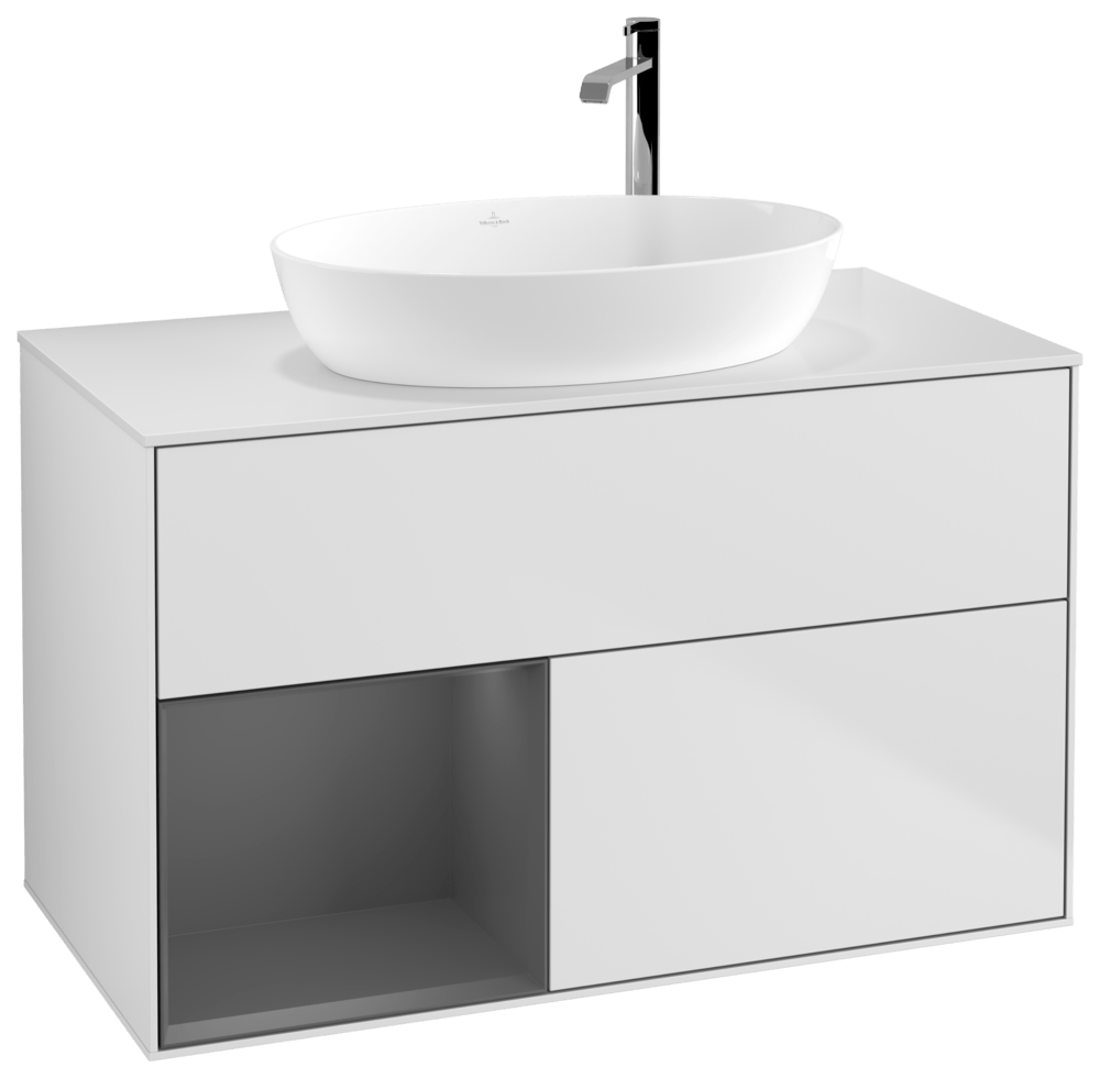 V&B Waschtisch-Unterschrank Finion 100cm, Abdeckplatte white matt, Regal Anthracite matt lacquer, White matt lacquer