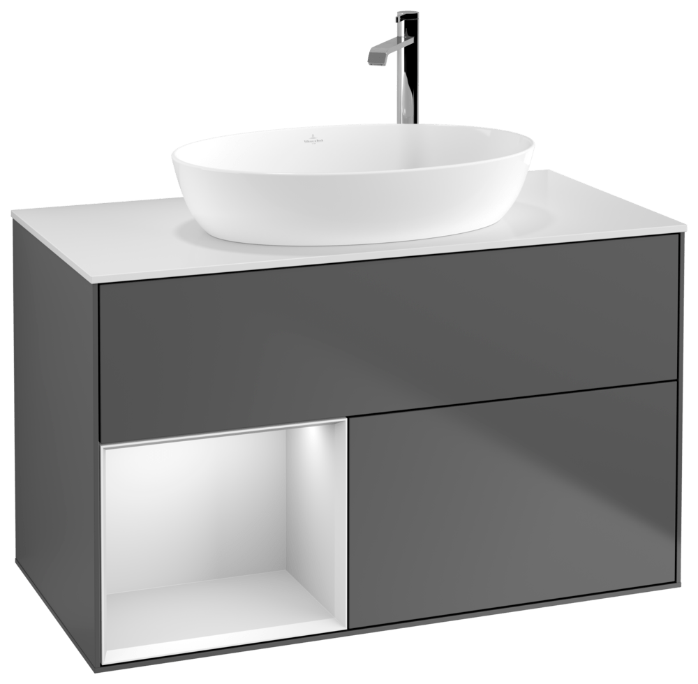 V&B Waschtisch-Unterschrank Finion 100cm, Abdeckplatte white matt, Regal White matt lacquer, Anthracite matt