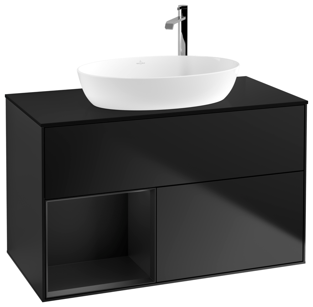 V&B Waschtisch-Unterschrank Finion 100cm, Abdeckplatte black matt, Regal Black matt lacquer, Black matt lacquer