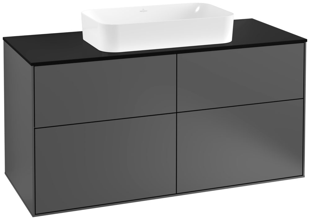 V&B Waschtisch-Unterschrank Wandbeleuchtung Finion 120x60,3cm, Abdeckplatte black matt, Anthracite matt