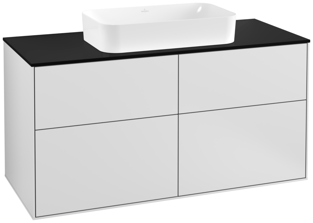 V&B Waschtisch-Unterschrank Wandbeleuchtung Finion 120x60,3cm, Abdeckplatte black matt, White matt lacquer