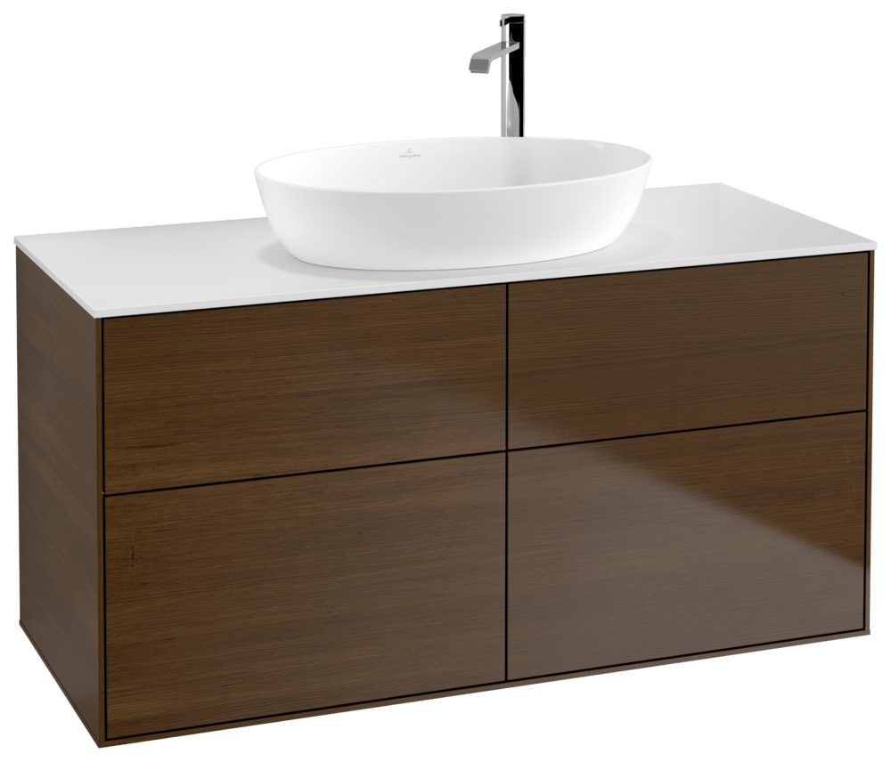 V&B Waschtisch-Unterschrank Wandbeleuchtung Finion 120x60,3cm, Abdeckplatte white matt, Walnut veneer