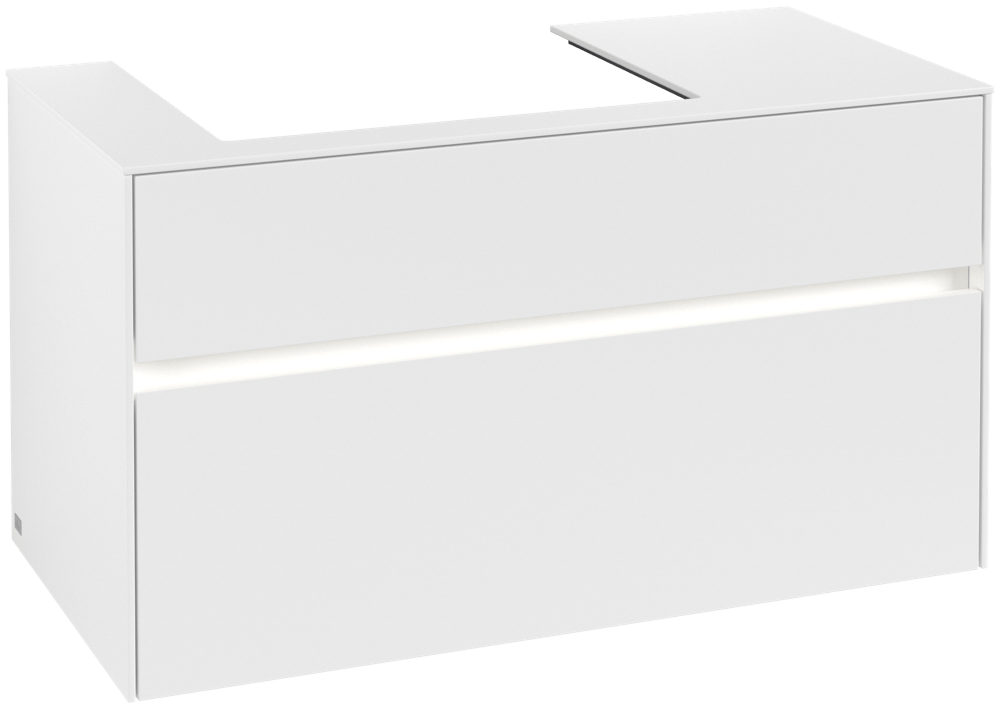 V&B Waschtischunterschrank Collaro 100x54,8x50cm, Waschtisch links, LED-Beleuchtung 7,3 W, white matt