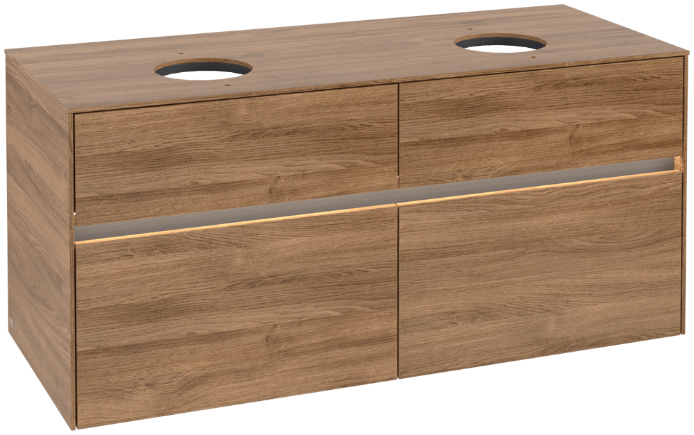 V&B Waschtischunterschrank Collaro 120x54,8x50cm, für 2 Waschtische, LED-Beleuchtung 8,8W, kansas oak