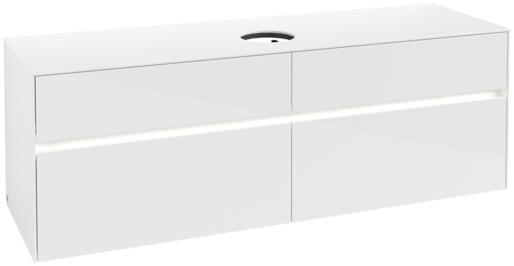 V&B Waschtischunterschrank Collaro 160x54,8x50cm, Waschtisch mittig, LED-Beleuchtung 12W, glossy white