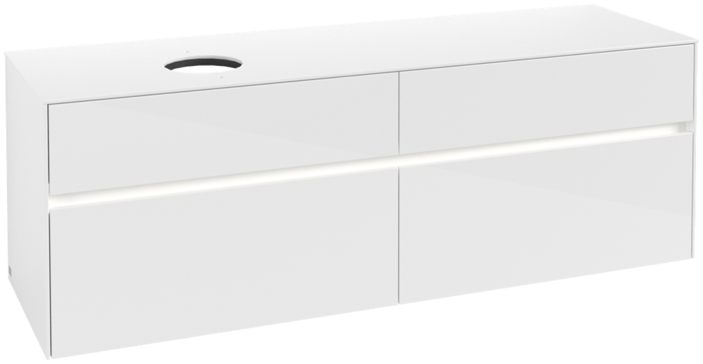 V&B Waschtischunterschrank Collaro 160x54,8x50cm, Waschtisch links, LED-Beleuchtung 12W, glossy white