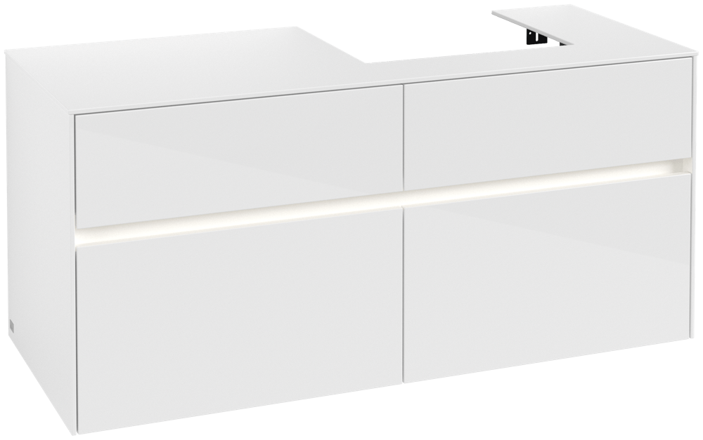 V&B Waschtischunterschrank Collaro 120x54,8x50cm, Waschtisch rechts, LED-Beleuchtung 8,8 W, glossy white