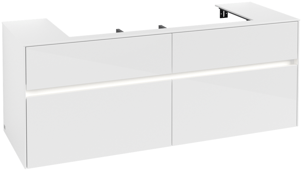 V&B Waschtischunterschrank Collaro 140x54,8x50cm, Waschtisch mittig, LED-Beleuchtung 10,4 W, glossy white
