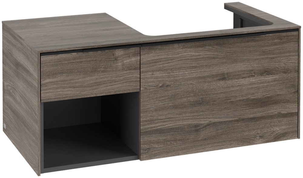 V&B Waschtisch-Unterschrank Becken rechts Subway 3.0 100,1x42,25x51,6cm, mit LED/Griff Volcano black, stone oak
