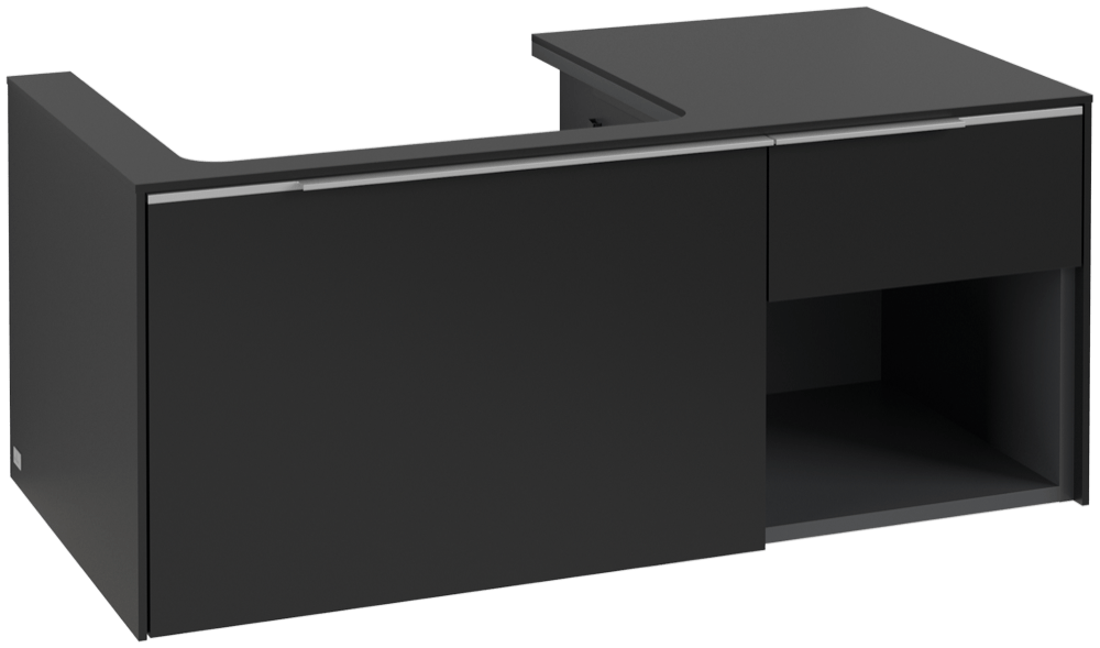 V&B Waschtisch-Unterschrank Becken links Subway 3.0 100,1x42,25x51,6cm, mit LED/Griff Aluminium glänzend, volcano black