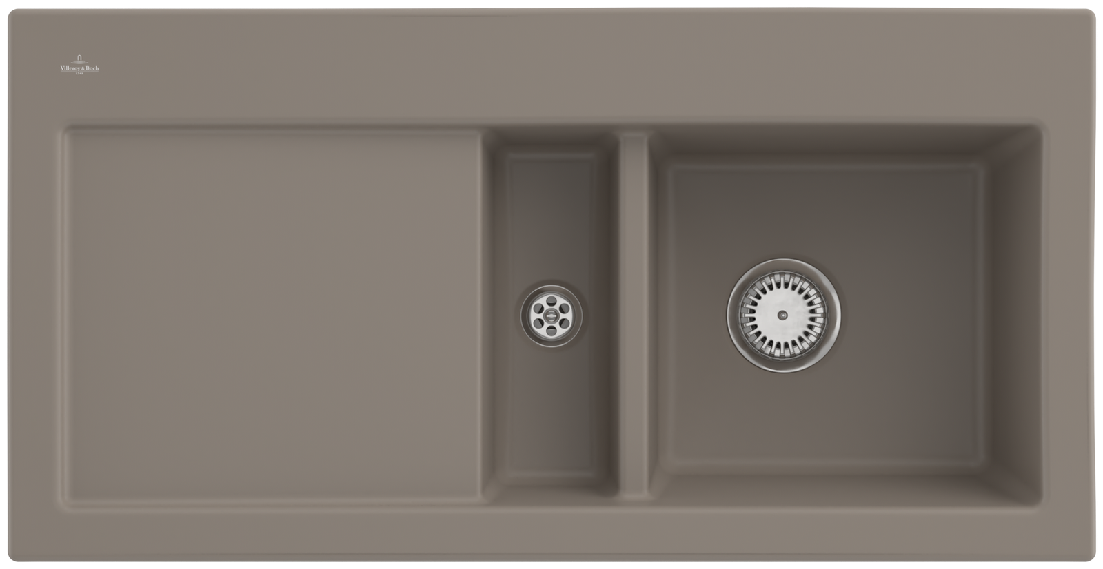 V&B Spüle Subway 60 rechts, mit Ablaufgarnitur, Handbetätigung, timber CeramicPlus