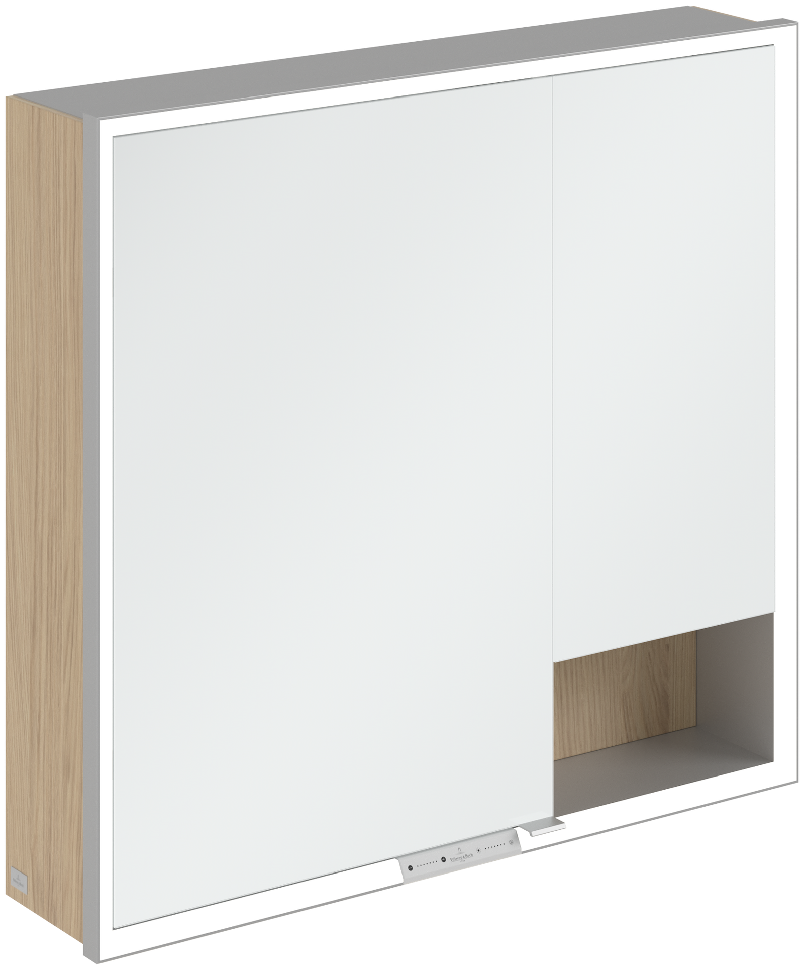 V&B Spiegelschrank My View + 80 x 75 x 16,8 cm, Nordic Oak, LED-Beleuchtung, Aluminium silber matt eloxiert