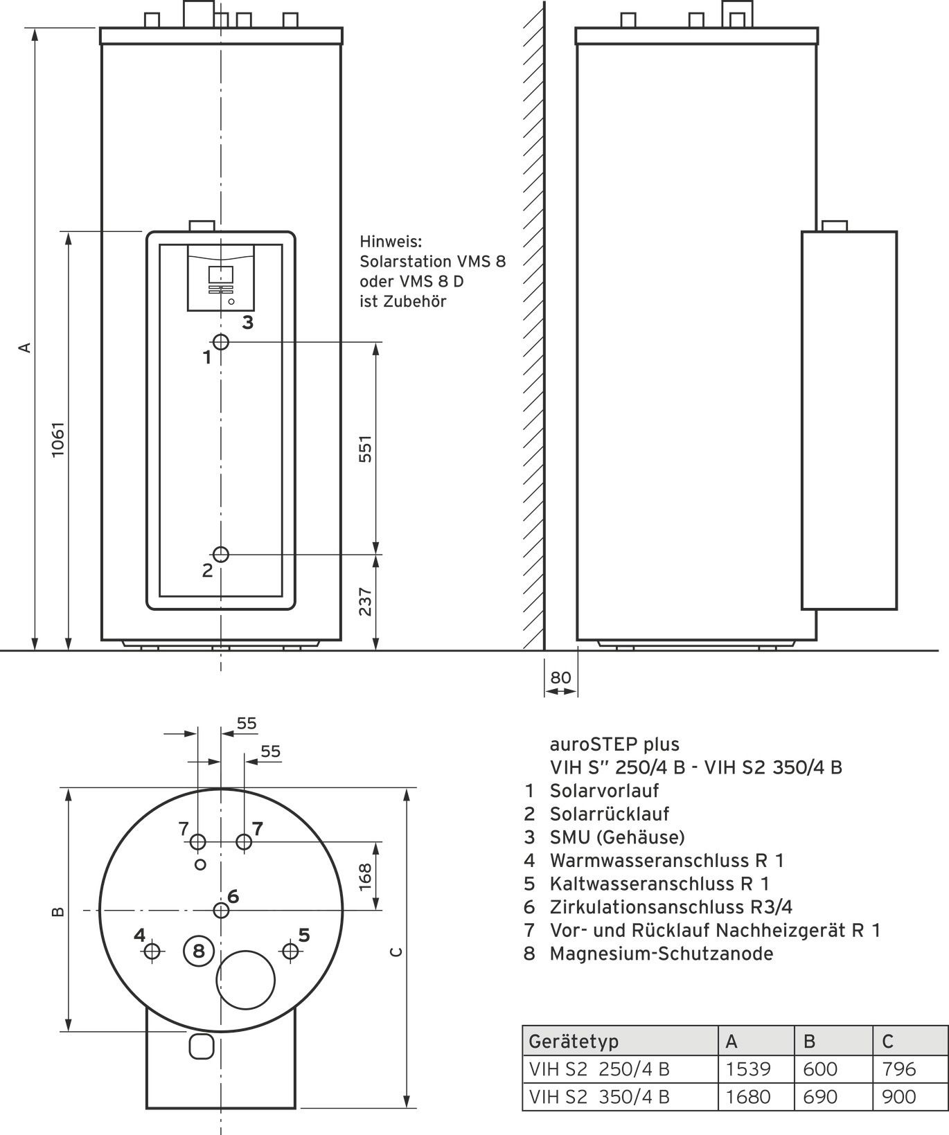 Vaillant Solar-Warmwasserspeicher auroSTEP VIH S2 250/4B, rund, bodenstehend, Bivalent