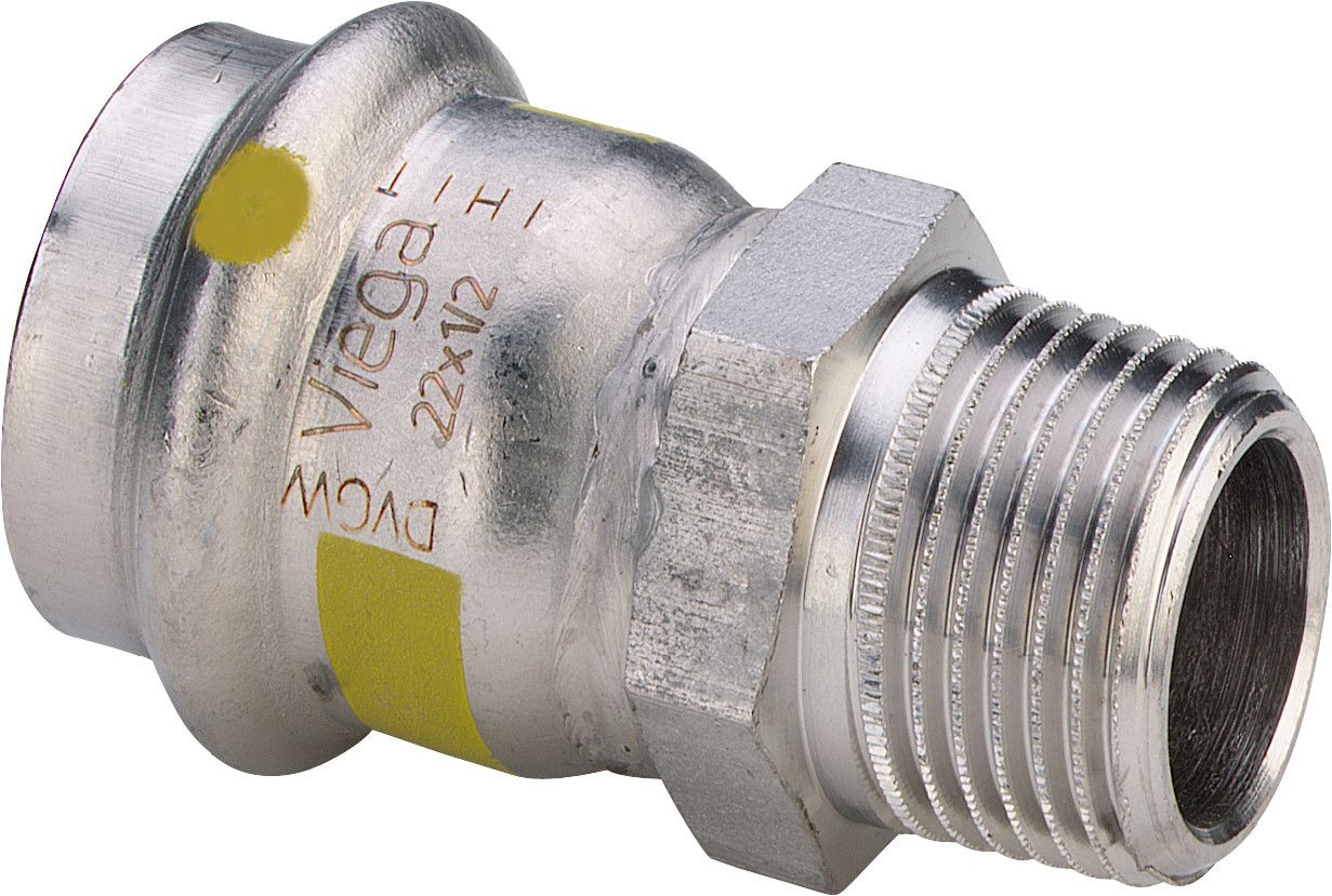 Viega Übergangsstück Sanpress Inox G 0211 22 mm x R 3/4, Stahl nichtrostend, Mehrkant, SC-Contur