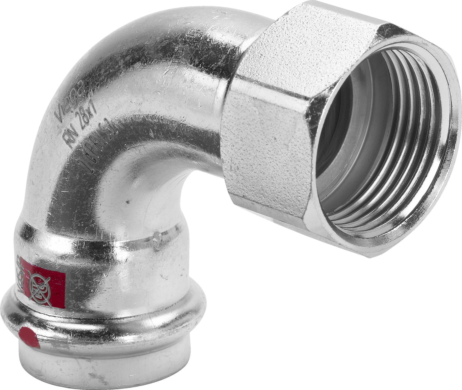 Viega Bogen Prestabo 1114.5 28 mm x Rp 1, 90°, Stahl unlegiert, SC-Contur, Mehrkant