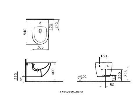 VitrA Bad Wand-Bidet Sento 36,5x54cm, mit Überlauf, 1 Hahnloch mittig, Weiß Hochglanz