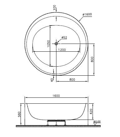VitrA Bad Badewanne rund Istanbul Aqua Soft, ohne Desinfektionsanlage, d= 160cm, Hydromassage, freistehend, weiß