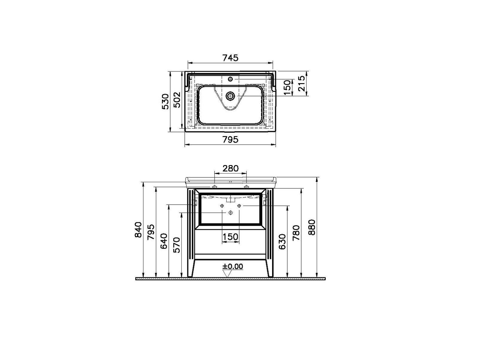 VitrA Bad Waschtisch-Möbel-Set Valarte 79,5x53x88cm, 1 Vollauszug, Korpus Vintage grün/Waschtisch weiß hochglanz