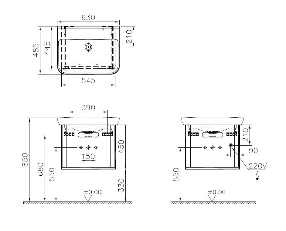 VitrA Bad Waschtisch-Möbel-Set Sento 63x48,5x52cm, 1 Vollauszug, fjordgrün matt, Dekor