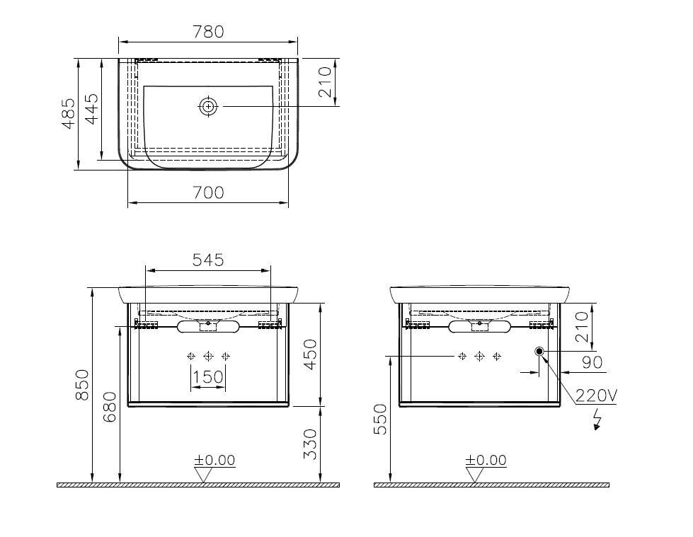 VitrA Bad Waschtisch-Möbel-Set Sento 78x48,5x52cm, 1 Vollauszug, fjordgrün matt, Dekor