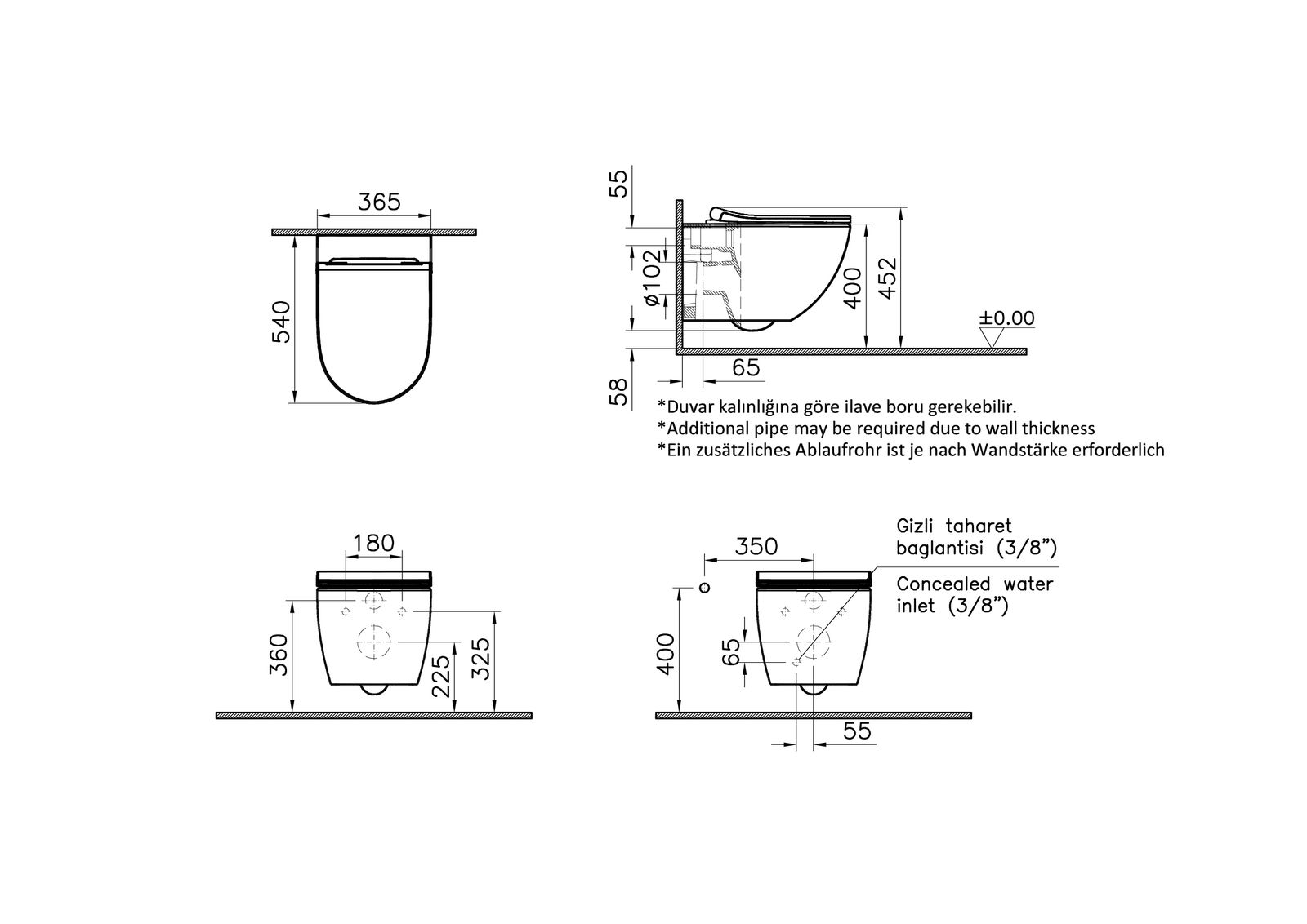 VitrA Bad Wand-Tiefspül-WC-Set Aquacare Sento mit Bidetfunktion, weiß hochglanz