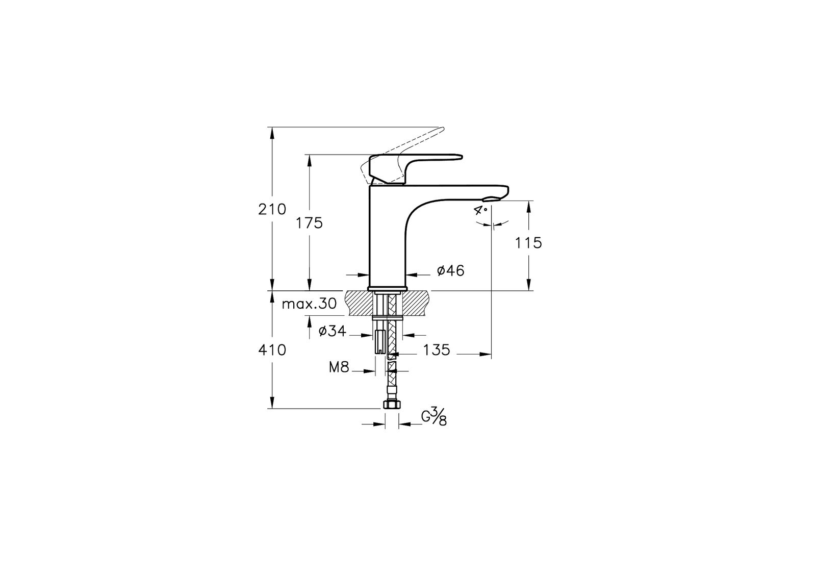 VitrA Bad Waschtisch-Einhebelmischer Root Round Ausladung 135mm, Einlochmontage, ohne Ablaufgarnitur, Kupfer