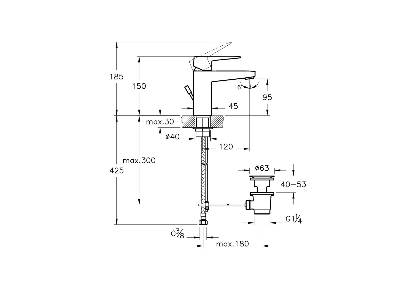 VitrA Bad Waschtisch-Einhebelmischer Root Square Ausladung 120mm, kurz, Einlochmontage, mit Ablaufgarnitur, Nickel gebürstet