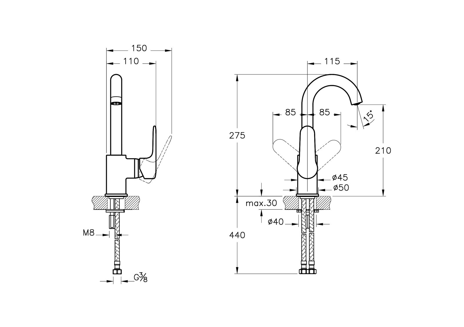 VitrA Bad Waschtisch-Einhebelmischer Root Round Ausladung 115mm, ohne Ablaufgarnitur, für freistehende Aufsatzschalen, Nickel gebürstet