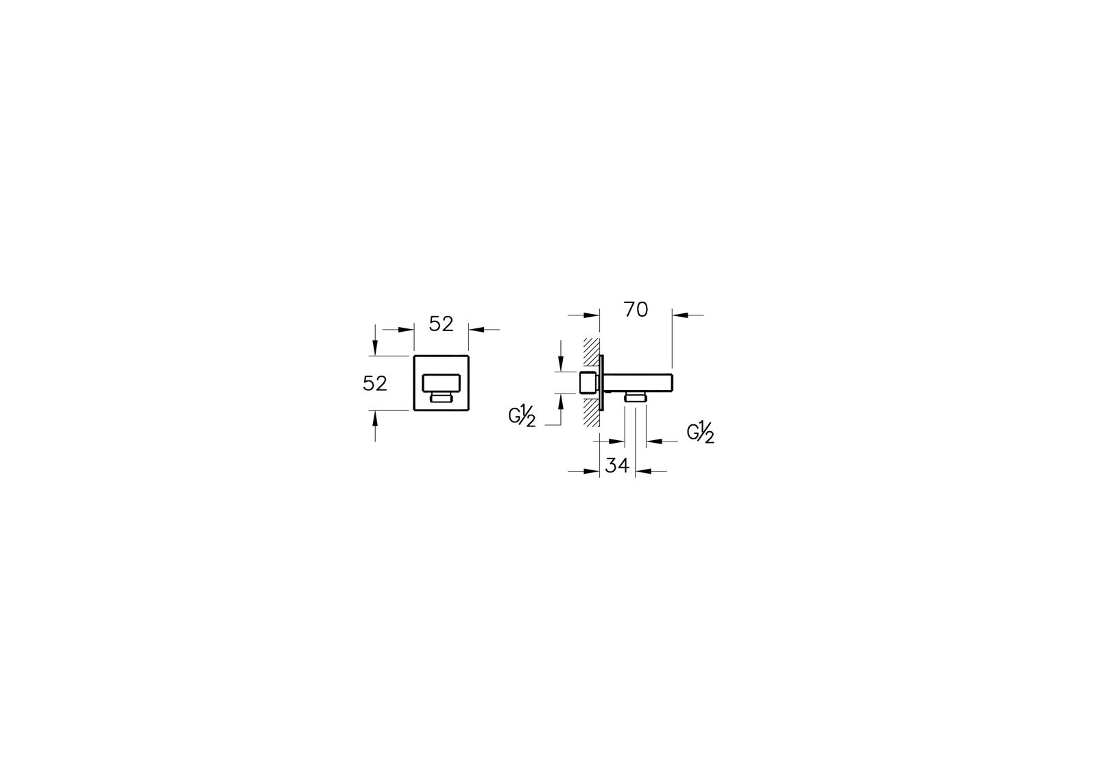 VitrA Bad Wandanschlussbogen Root Square 1/2" mit integrierter Handbrausehalterung, Kupfer