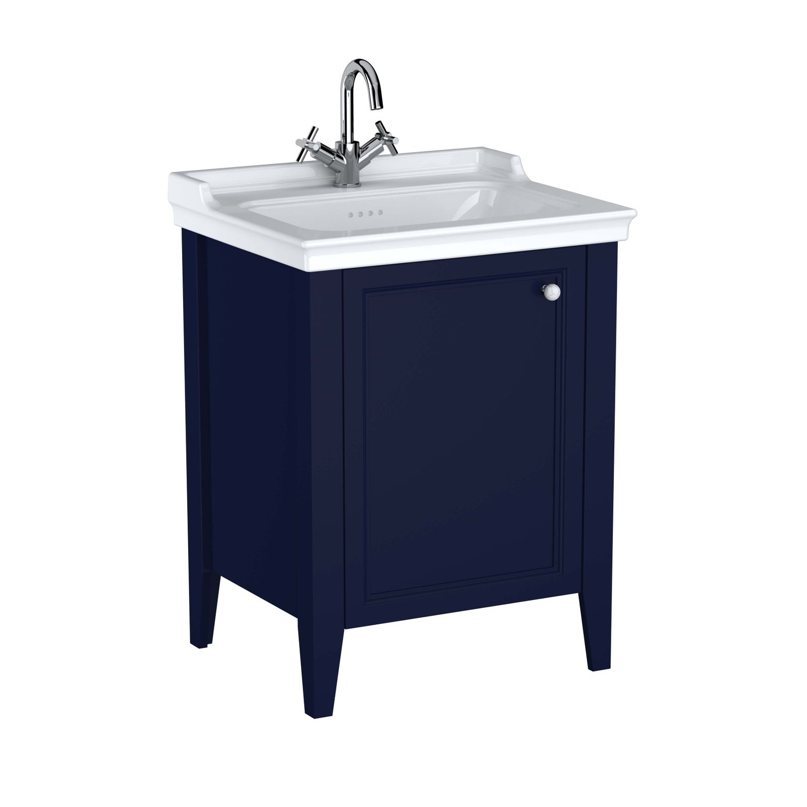 VitrA Bad Waschtisch-Möbel-Set Valarte 64,5x53x88cm, links, Korpus stahlblau/Waschtisch weiß hochglanz