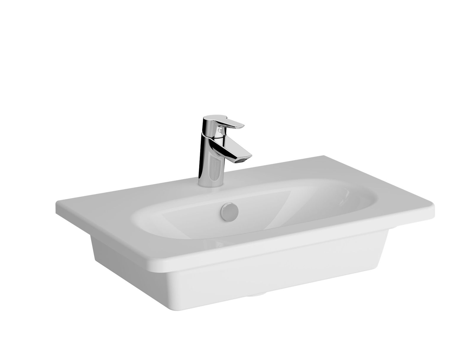 VitrA Bad Möbelwaschtisch Zentrum Compact 60,5 x 38,5 cm, weiß hochglanz, oval, unterbaufähig, Überlauf, Hahnloch mittig